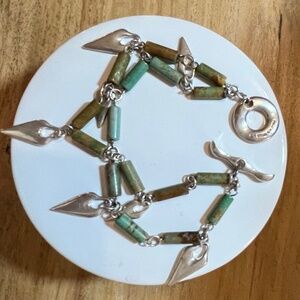 RLM Studio double strand turqouise and sterling silver bracelet, 8.25" green